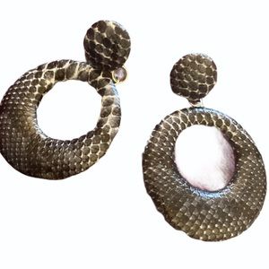 Snake Leather Circle Big Hoop Earrings Geometric
